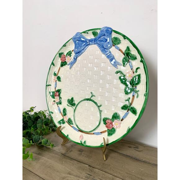 Vintage Haldon Group Japan Ceramic Serving Platter Basketweave Bow Cottagecore - Picture 4 of 12